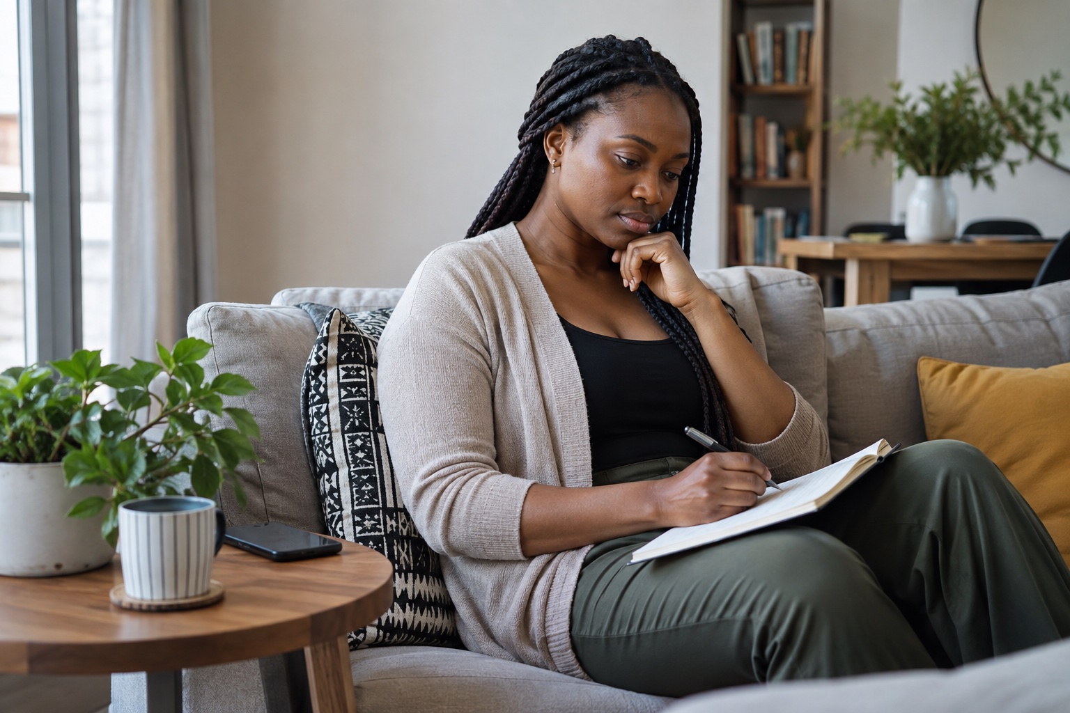 Illustrative scene of a woman making time for personal reflection